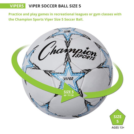 Champion Sports VIPER5 Viper Soccer Ball, Size 5, White (CSIVIPER5)