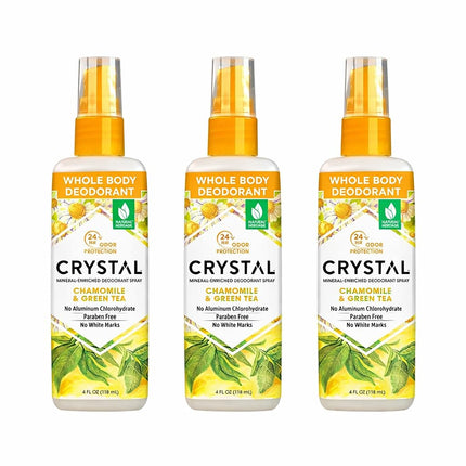 Crystal Essence Mineral Deodorant Spray, Chamomile & Green Tea 4 oz (Pack of 3)