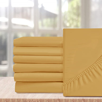 Sábanas Bajeras Ajustables Elegant Comfort Paquete de 6 de 1500 Hilos de Calidad Premium de Hotel, Bolsillo Profundo, Sin Arrugas, Resistentes a Manchas y Decoloración - Bolsillos Laterales para Almacenamiento, Paquete de 6 Ajustables - Queen, Dorado