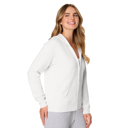 Hanes Women's, EcoSmart Fleece Full Hoodie, Zip-up Hooded Sweatshirt Warm Up or Track Jacket, White, Large