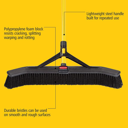 Balai à pousser Maximizer Rubbermaid Commercial Products avec brosses multi-usages, 91 cm de large, noir (2018728)