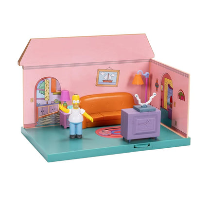 THE SIMPSONS JAKKS Pacific Living Room Diorama House Playset, Officially Licensed, Includes 6cm Homer Mini Figurine and Accessories, Fun Interactive Features, Gift for Kids and Collectors