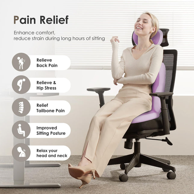 FLORICH Lot de 3 coussins de siège de voiture, oreillers lombaires pour appuie-tête de voiture, coussins de siège en mousse à mémoire de forme ultra-épais, coussin de dossier anti-pression pour chaise de bureau (violet)
