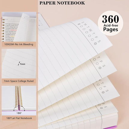 MUAHLIUB Spiral Notebook Journal College Ruled 8.5''x 11'', 360 Pages Lined Thick Journals for Women Men, A4 Large Writing Spiral Journal with 100GSM Paper, Spiral Notebooks for Work, School Purple