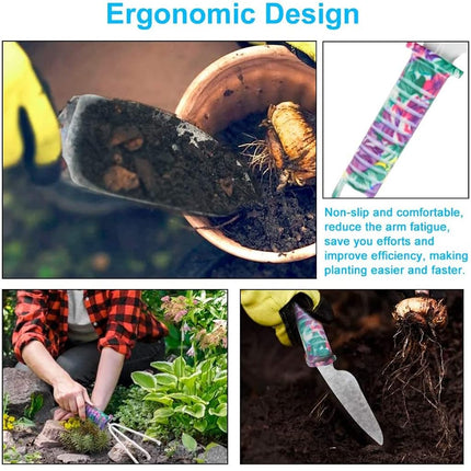 Gardening Tools, LEKEONE 10 Pieces Garden Tools with Floral Print, Ergonomic Handle Trowel Rake Weeder Pruner Shears Sprayer,Gardening Supplies with Carrying Case Gifts for Women