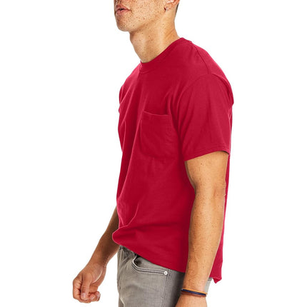 Hanes Men's Heavyweight Pocket T-Shirt, Beefy-T Full-Cut Cotton Pocket Tee for Men, Crewneck T-Shirt for Men, 1 or 2 Pack, Deep Red - 1 Pack, Large