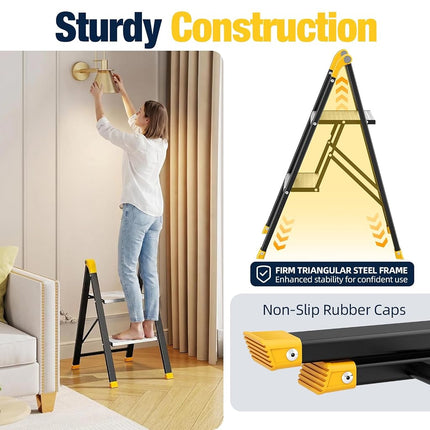 KINGRACK 2 Step Ladder, Wide Anti-Slip Aluminium Pedal, 330 lbs Load Black