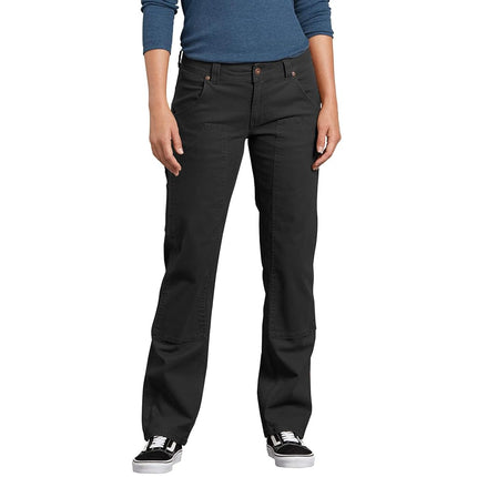 Dickies Women's Relaxed Straight Stretch Double-Front Carpenter Pant Work Utility, Rinsed Black, 12