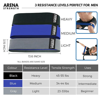 Arena Strength Fabric Booty Bands: Fabric Resistance Bands for Legs and Butt: 3 Pack Set. Perfect Workout Hip Band Resistance. Workout Program and Carry Case Included…