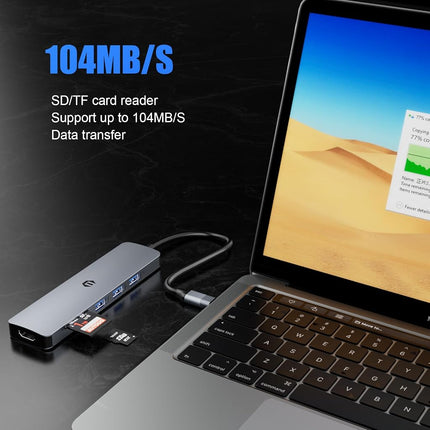 SUTOUG Computer Dock, Estación de Acoplamiento, Hub USB C 6 en 1 con Salida HDMI 4K, Lector de Tarjetas SDTF, USB 3.0 de hasta 5 Gbps, Compatible con Portátiles y Otros Dispositivos Tipo C
