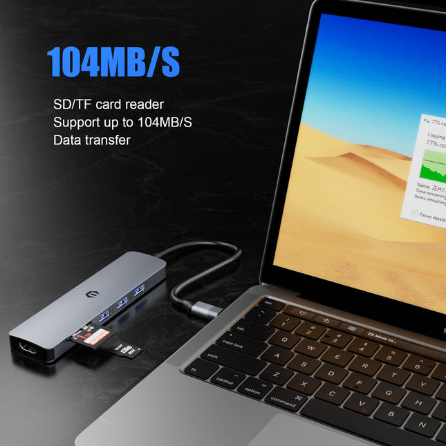 SUTOUG Computer Dock, Docking Station, 6-in-1 USB C Hub with 4K HDMI Output, SDTF Card Reader, USB 3.0 Up to 5Gpbs, Compatible for Laptop and Other Type C Devices