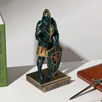 HDMbigmi King's Guard Ornament Knight Statue for Desk, Desktop Accessories Pen Holder Pen Stand Paperweight for Office and Home (Green)