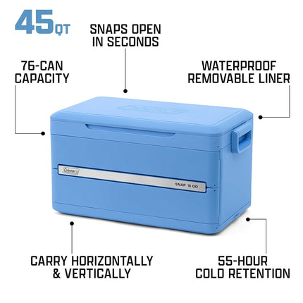 Coleman Snap 'N Go 45QT Collapsible Cooler | Insulated Hard Coolerbox | 42 L Capacity | Keeps Ice for 2 Days | Removable Inner Liner | Ideal for Picnic, Camping and Travel