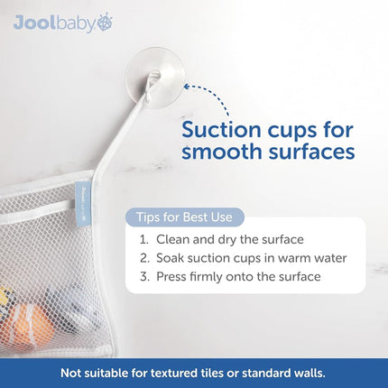 Jool Baby Bath Toy Storage Bag - Mesh Holder for Kids Bath Toys - Wall Suctions, Machine Washable