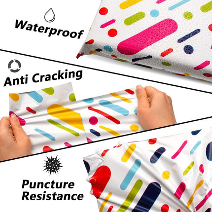 Poly Mailers 12x15.5 Inch, 50 Pack, Colorful Stripe Shipping Bags