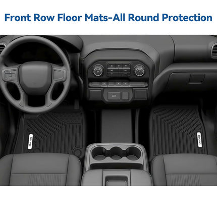 Alfombrillas OEDRO compatibles con Ford F-250/F-350 Super Duty Crew Cab 2017-2025 con asiento de banco en la 1.ª fila, con caja de almacenamiento, revestimientos de suelo TPE negros a medida para todo tipo de clima