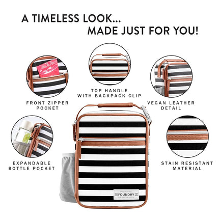 Foundry by Fit + Fresh, Thayer Insulated Lunch Bag with 2 Food Containers, Reusable Lunch Box, Mini Cooler Bag, Perfect for Work, College, Picnics, Black Stripe