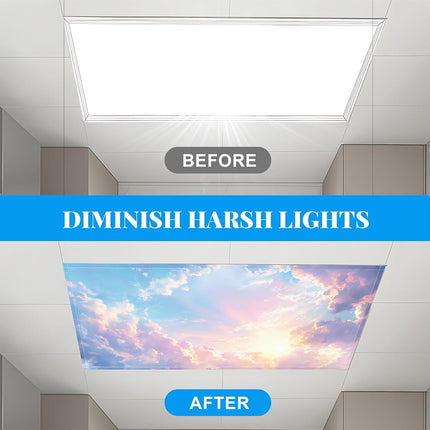 2 Pack Fluorescent Light Covers- 4 x 2 Feet Magnetic Ceiling Light Cover Room Supplies (Sunset)