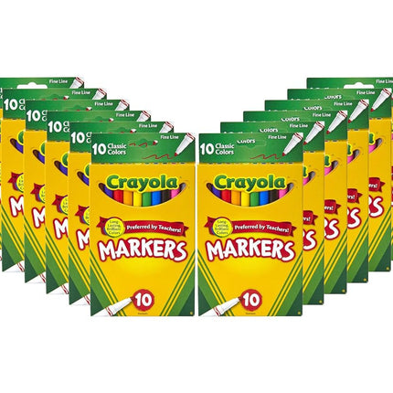 Crayola Fine Line Markers Bulk, 12 Marker Packs with 10 Colors, Multi (58-7791)