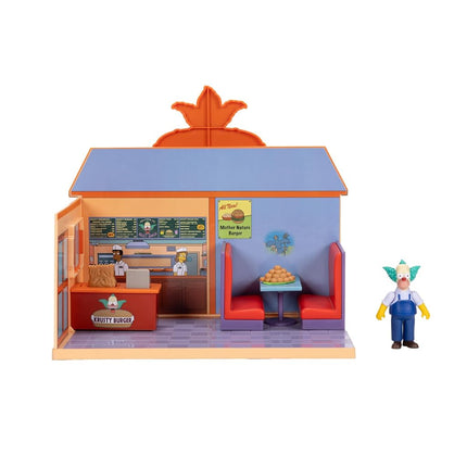 The Simpsons Krusty Burger Playset by Jakks Pacific, Includes 6.35 cm Krusty the Clown Articulated Mini Figurine and Detailed Accessories, Interactive Features