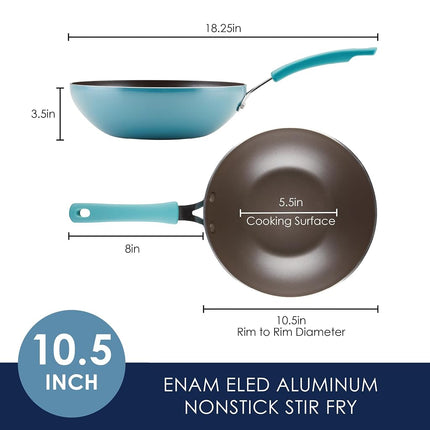 Rachael Ray Cook + Create Sartén/Wok Antiadherente para Saltear, 10.5 Pulgadas, Azul Agave