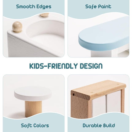 ROBUD Ensemble de Meubles en Bois pour Maison de Poupée, 23 Pièces d'Accessoires Durables pour Maison de Poupée, Jouets de Meubles de Maison de Poupée pour Garçons Filles, 3+