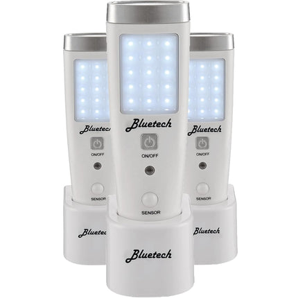 Lampe de poche DEL et veilleuse BLUETECH pour la préparation aux urgences, unité portable avec détection de mouvement, lampe de secours en cas de panne de courant, lampe de panne de courant certifiée ETL - Lot de 3