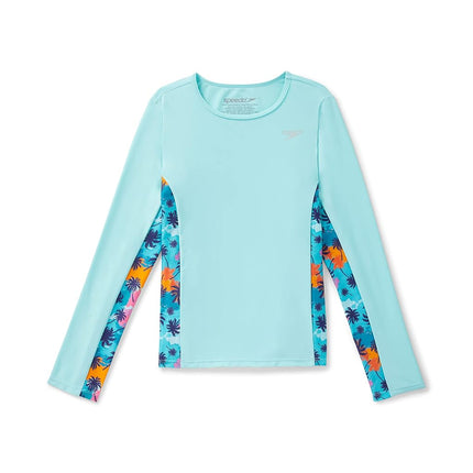 Speedo Girl's UV Swim Shirt Long Sleeve Printed Rashguard - Navy, X-Small