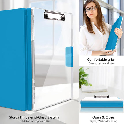 SFLHHDM Clipboard with Storage,Heavy Duty Clip Boards 8.5x11 with 2 Storage Case,Clear Visible Panel Storage Clipboards,Side Opening Nursing Clipboard Folder for Office Supplies (Royal Blue)
