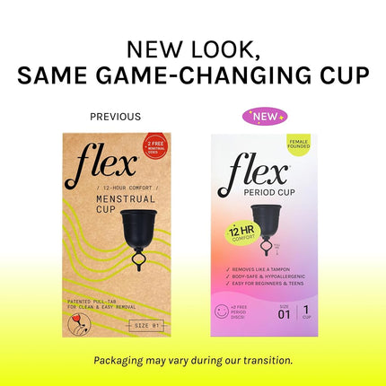 Flex Cup Starter Kit (Slim Fit - Size 01) | Reusable Menstrual Cup + 2 Free Menstrual Discs | Pull-Tab for Easy Removal | Capacity of 2 Super Tampons