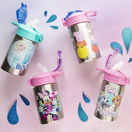 Zak Designs Frozen 15.5oz Stainless Steel Kids Water Bottle with Flip-up Straw Spout - BPA Free Durable Design, Frozen Girl SS