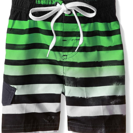 Kanu Surf Toddler Boys Reflection Stripe Swim Trunks, Black/Green, 4T