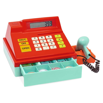 Battat Toy Cash Register with Scanner, 49 Pieces, Red Calculator, Playset