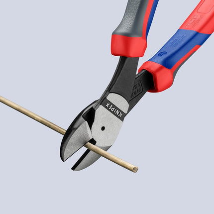 Knipex 74 22 200 High Leverage Diagonal Cutter Black Atramentized with Multi-Component Grips, 200 mm