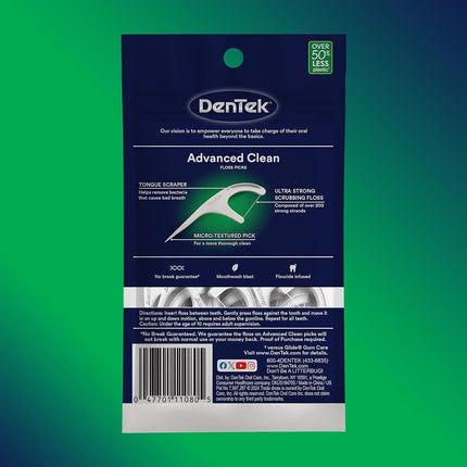 DenTek Triple Clean Advanced Clean Floss Picks, No Break & No Shred Floss, 20 Count, 6 Pack