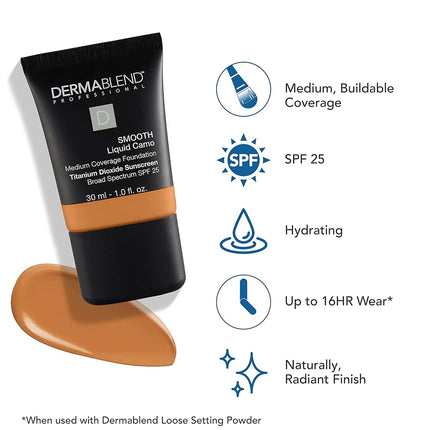 Dermablend Smooth Liquid Camo Foundation SPF 25-24 Hour Hydration - Buildable, Smoothing Coverage - Never Cakey Or Masky - Ideal For Normal, Dry, And Dehydrated Skin - 45W Honey - 30 ML