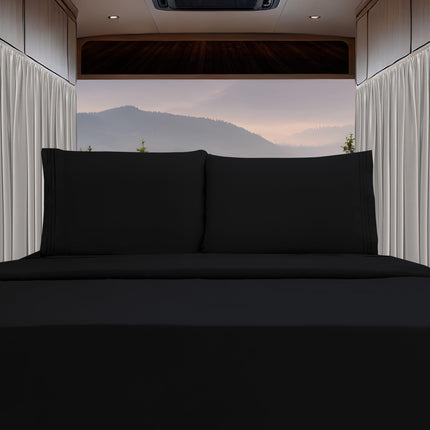 Elegant Comfort Luxury 4-Piece Bed Sheet Set - Luxury Bedding 1500 Premium Hotel Quality Microfiber, Wrinkle Resistant Cool and Breathable, Easy Elastic Fitted, RV Short Queen, Black