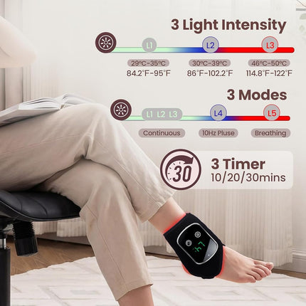 pinfriy Portable 5000mAh Wireless Red Light Therapy Belt for Feet & Ankle, 48pcs LEDs Cordless Infrared Light Therapy Wrist Wrap for Foot Knee Hand Joint Muscle Dogs Cats Horses, 5-30 Timer