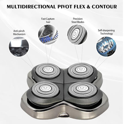 3Pack Pro 4 Shaver Replacement Heads for Skull, Shaver Replacement Blade for Pitbull Gold PRO, Silver PRO, Platinum PRO, Butterfly Kiss PRO Head Shavers, Floating 4 Heads Self-Sharpening Blades