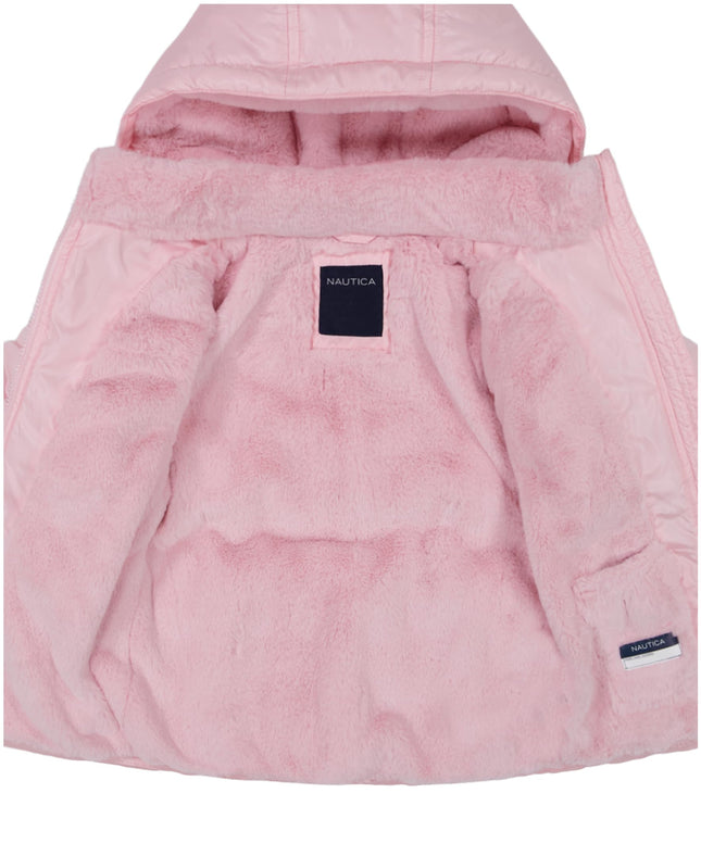 Nautica Girls' Heavyweight Hooded Winter Puffer Coat with Full Length Zipper, Pink Sparkle, 12-14, Pink Sparkle, 12-14