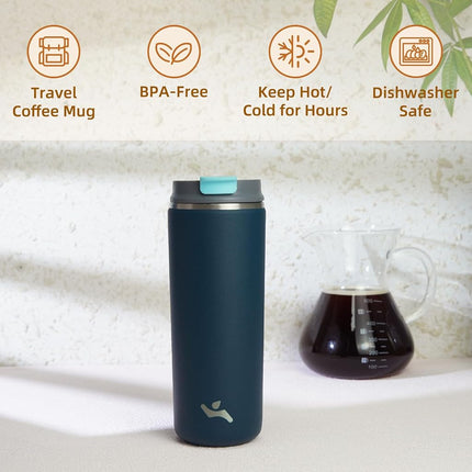 Gobelet Konokyo avec couvercle, tasse de voyage de 473 ml pour café, double paroi sous vide en acier inoxydable, tasse thermique en métal, bouteille d'eau isotherme, bleu marine