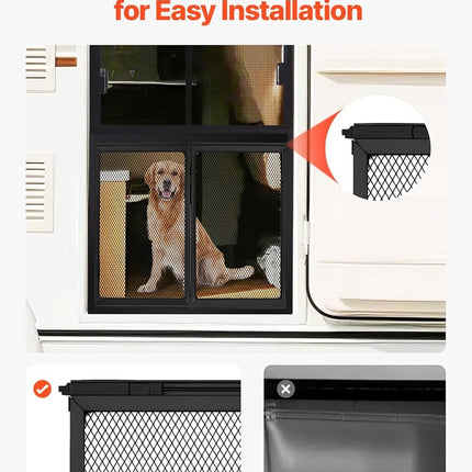 VEVOR RV Screen Door Protector, 26.5 x 20 inch Door Grille, Easy to Install and Disassemble, Reinforced Breathable Protective Mesh, Aluminum Alloy Camper RV Entry Protector for Pet Protection, Black