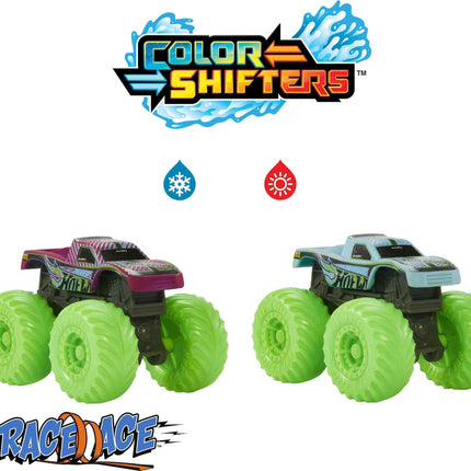 HOT WHEELS TOTAL Monster Trucks Color Reveal™ 2-Pack, 2 Toy Trucks with Surprise Reveal & Repeat Color-Change in Warm & Ice Cold Water, For Kids 3 Years & Up, HJH53