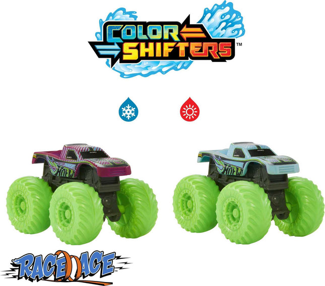 HOT WHEELS TOTAL Monster Trucks Color Reveal™ 2-Pack, 2 Toy Trucks with Surprise Reveal & Repeat Color-Change in Warm & Ice Cold Water, For Kids 3 Years & Up, HJH53