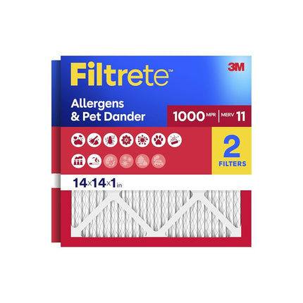 Filtrete 14x14x1, filtro de aire para horno de CA, MPR 1000, defensa contra microalérgenos, paquete de 2 (dimensiones exactas 13.81 x 13.81 x 0.81)