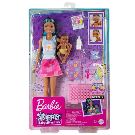 Barbie Doll and Accessories, Crib Playset with Skipper Friend Doll, Baby Doll with Sleepy Eyes, Furniture and Themed Accessories