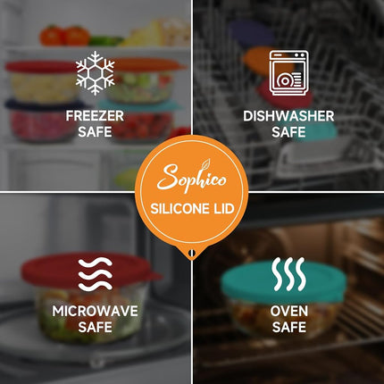Sophico Round Silicone Storage Cover Lids Replacement for Anchor Hocking and Pyrex 7402-PC 6/7 Cup Glass Bowls (Container not Included)(Orange - 2 pack)