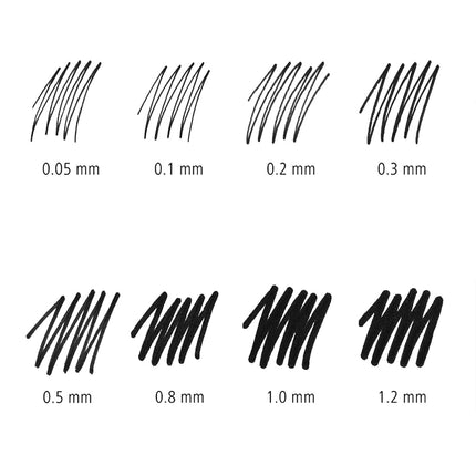 Pack de delineadores de pigmento STAEDTLER, negro, 8 bolígrafos, anchos de línea surtidos, 0,05 mm, 0,1 mm, 0,2 mm, 0,3 mm, 0,5 mm, 0,8 mm, 1,0 mm, 1,2 mm