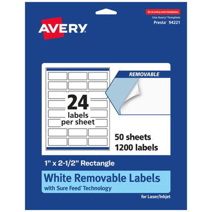 Avery Matte White Removable Rectangle Labels with 