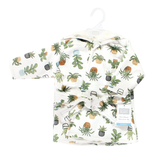 Peignoir de bain unisexe Hudson Baby en vison avec doublure en fausse fourrure, motif plantes, 6-12 mois